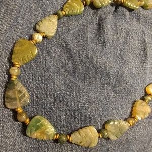 Moss Agate and copper metal bead necklace